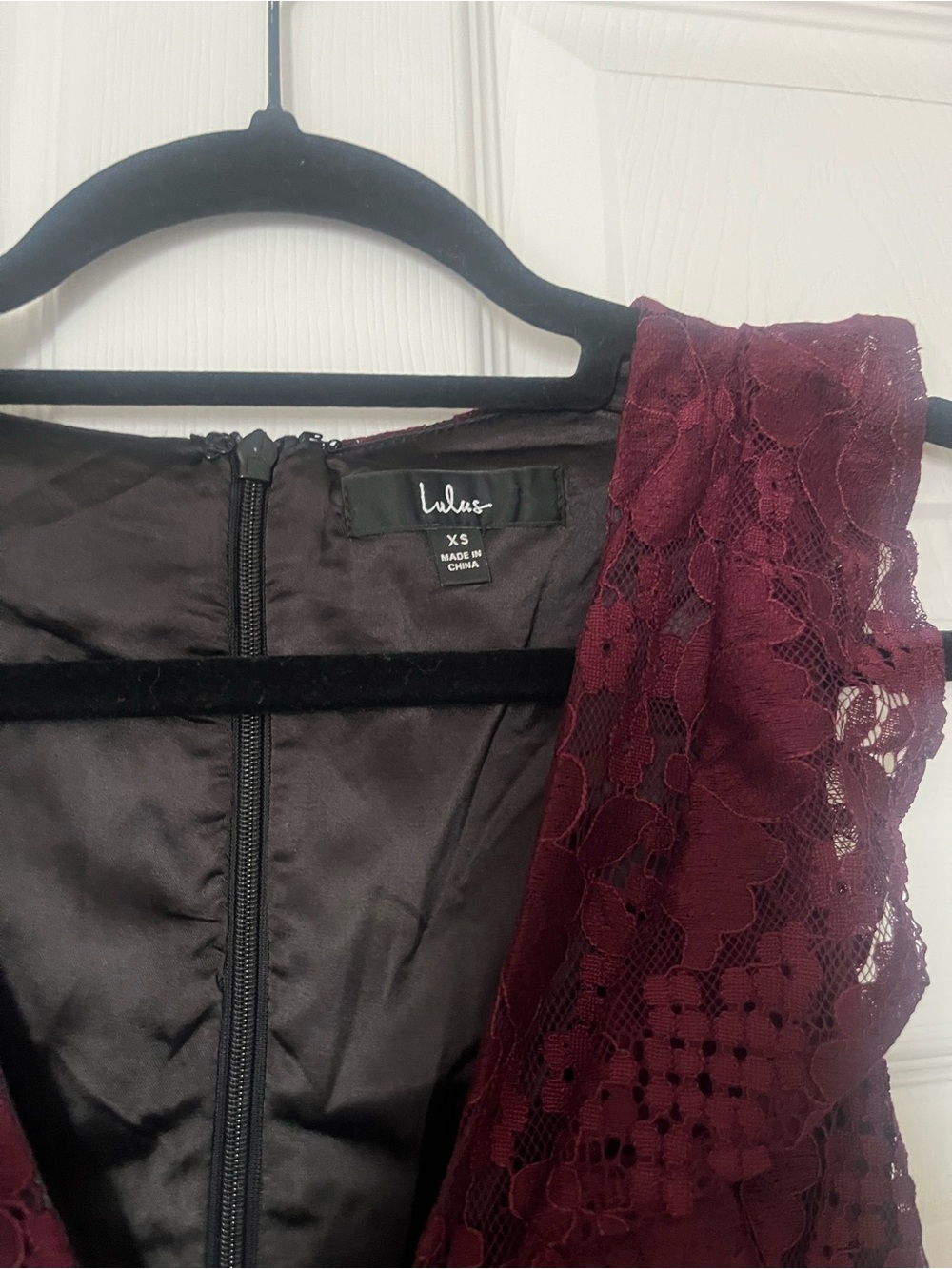 Lulu's Wine Burgundy Lace Ruffle Tiered V-Neck Maxi Dress - Picture 3 of 7